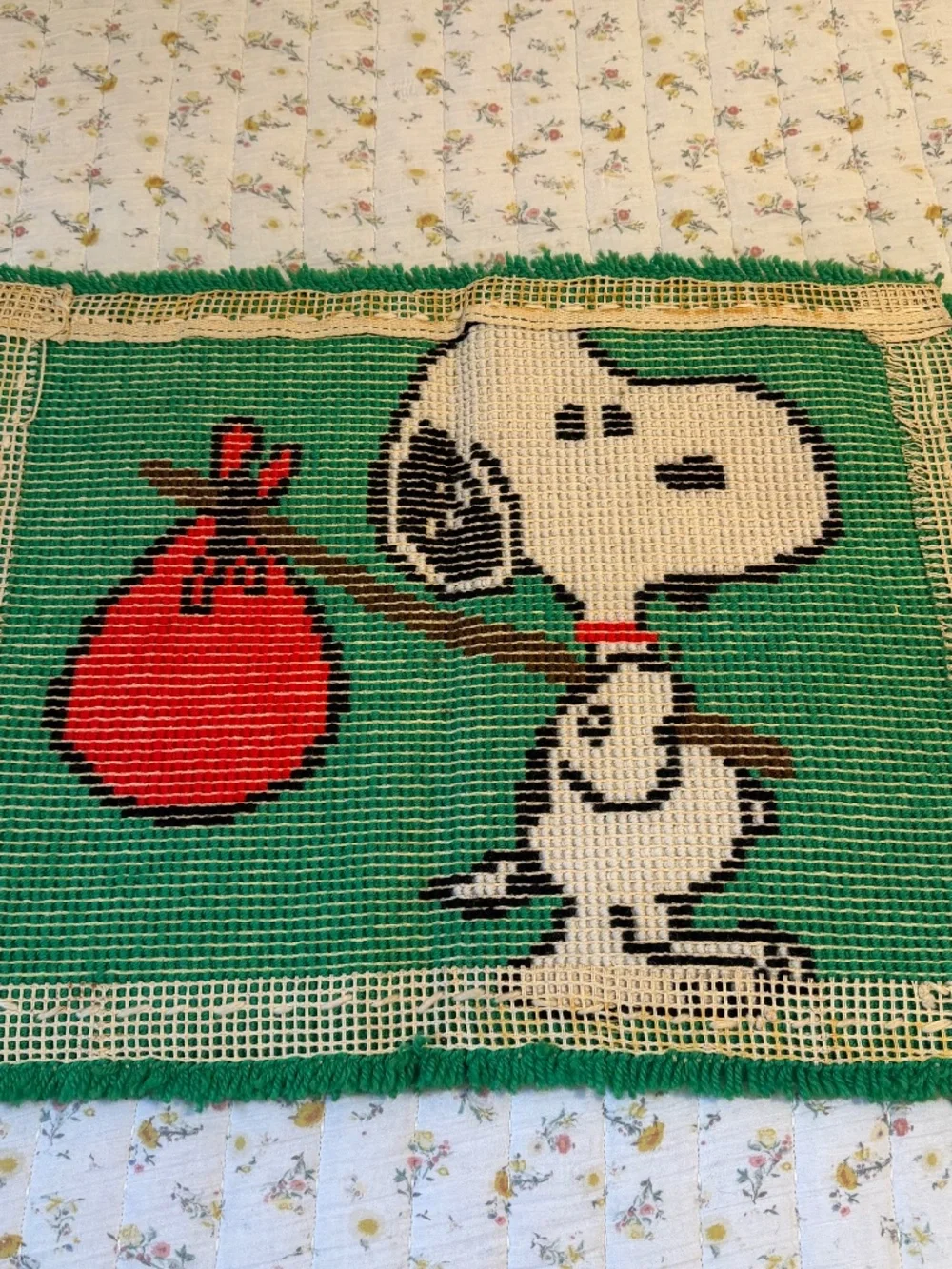 Vintage Snoopy Latch Hook Rug Completed Peanuts 26x20